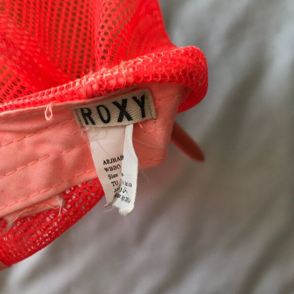 Roxy Trucker Baseball Cap Hat Foam Spell Out Mesh Snap Back Orange White Adult - Picture 5 of 7
